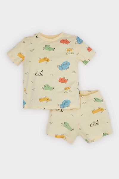DeFacto Baby Boy Pajama Set Patterned Short Sleeve Combed Cotton Top Elastic Waist Shorts E9607A525Sm