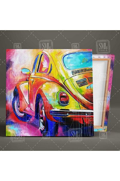 SML TABLO Volkswagen Beetle galben Mașină nostalgică Legenda Vosvos Pictură pe pânză pătrată