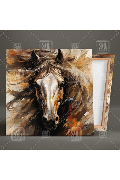 SML TABLO Μαντήλια Flying Charismatic Brown Horse Τετράγωνος πίνακας σε καμβά