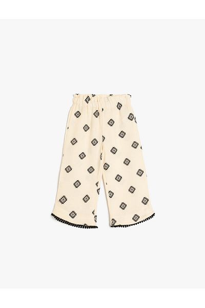 Koton Patterned Elastic Wide Leg Cotton Trousers