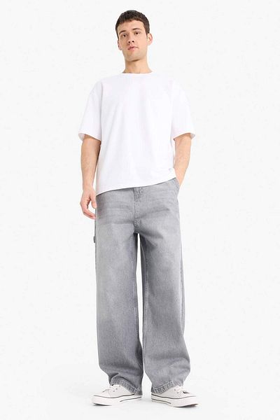 DeFacto 100% Cotton Skater Fit Wide Fit High Waist Wide Leg Jean Pants F3927Ax25Sm