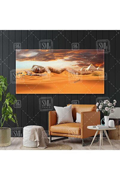 SML TABLO Mısır Piramitleri İhtişamlı Firavun Çöl Kumları Enine Yatay Kanvas ...