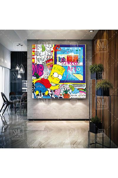SML TABLO Simpson Bart Grafitti Street Art Τετράγωνος πίνακας σε καμβά