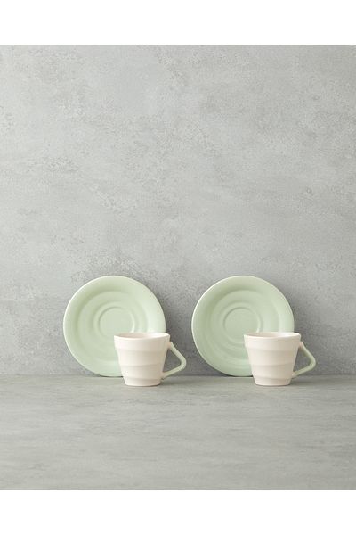 English Home Valora Ceramic 4 Piece Coffee Cup Set for 2 Persons 90 ml Light Green