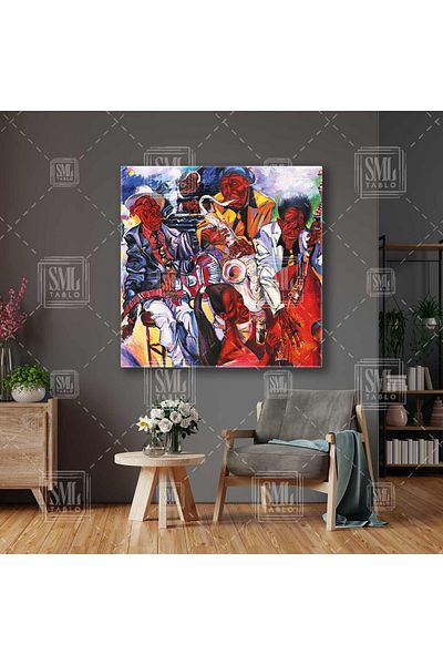 SML TABLO Instrument care cântă Jazz Music Band Brush Traces Square Canvas Painting