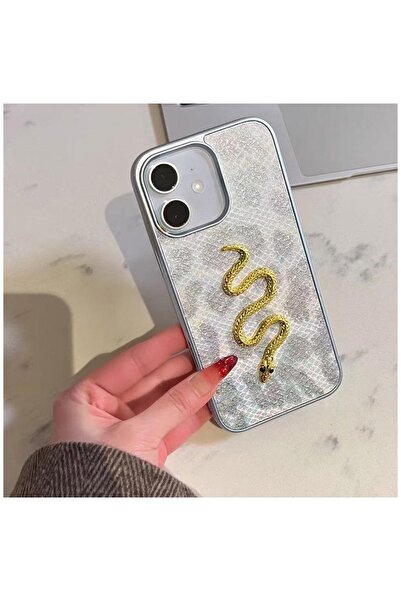 Zebana Apple iPhone 12 Uyumlu Kılıf Zebana Golden Serpent Silikon Kılıf Gri