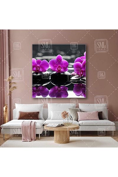 SML TABLO Zen Stones Pink Orchid Balance Spa Massage Center Τετράγωνος πίνακας σε καμβά