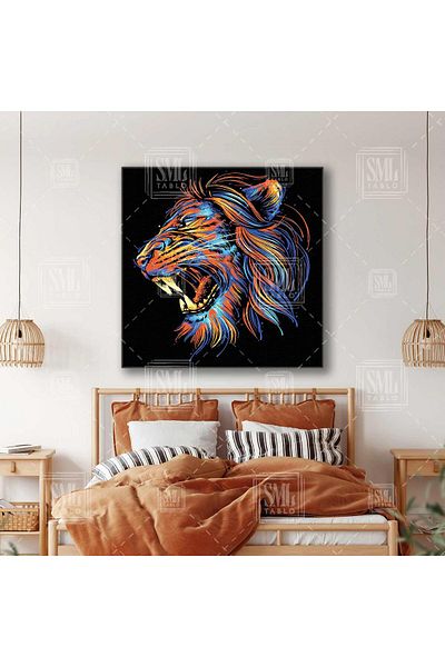 SML TABLO Ilustrație de leu portocaliu și albastru Pictură pe pânză pătrată cu animale nobile