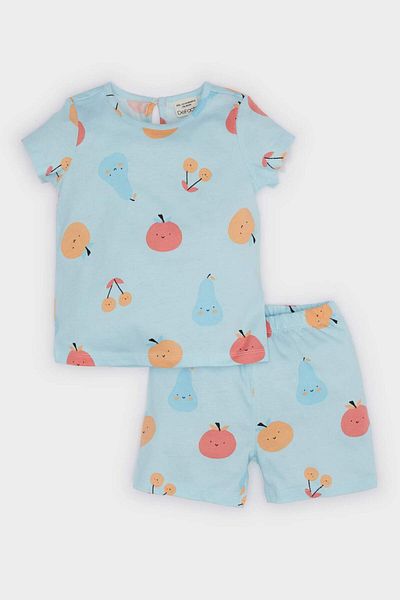 DeFacto Baby Girl Pajamas Set Patterned Short Sleeve Combed Cotton Top Elastic Waist Shorts E9604A525Sm