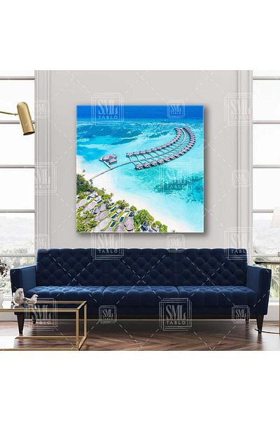 SML TABLO Maldive Blue Sea Sun Vacanță Peisaj Natură Pătrat Canvas Art