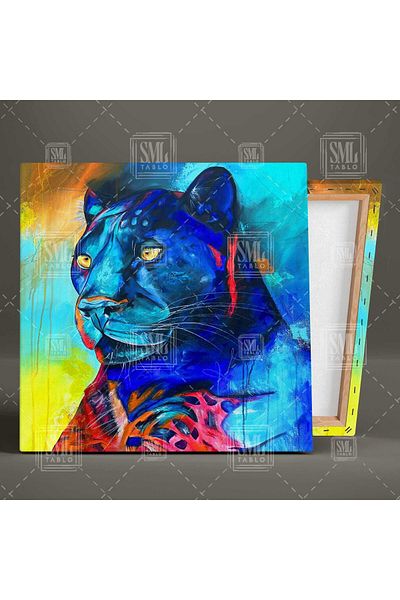 SML TABLO Efect de acuarelă Blue Tiger Orange Ilustrație detaliată Pictură pătrată pe pânză