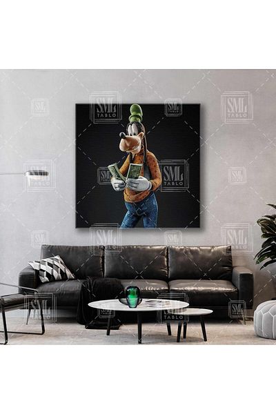 SML TABLO Gooffy Square Canvas Ζωγραφική με πορτοκαλί πουλόβερ και πράσινο καπέλο