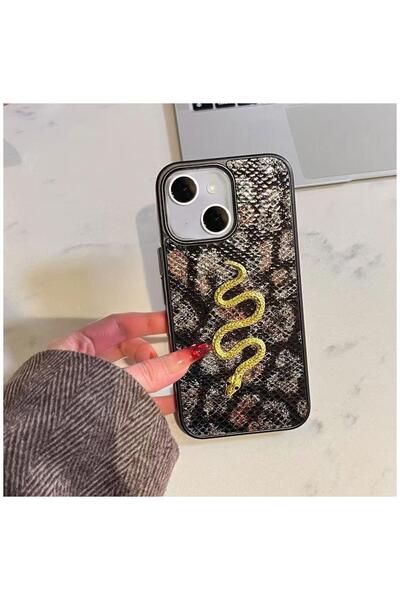 Zebana Apple iPhone 13 Uyumlu Kılıf Zebana Golden Serpent Silikon Kılıf Siyah