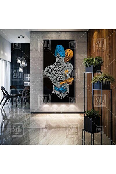 SML TABLO Sarı Ve Lacivert Fenerbahçe Metal Sarılan Çift Boyuna Dikey Kanvas Tablo