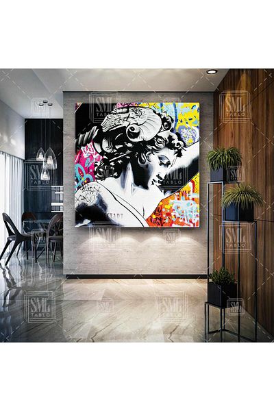 SML TABLO Μυθολογικό γλυπτό Hermes Graffiti Street Art Τετράγωνος πίνακας σε καμβά