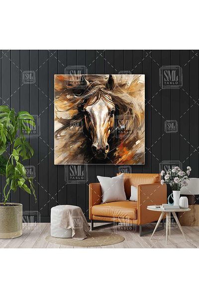 SML TABLO Μαντήλια Flying Charismatic Brown Horse Τετράγωνος πίνακας σε καμβά