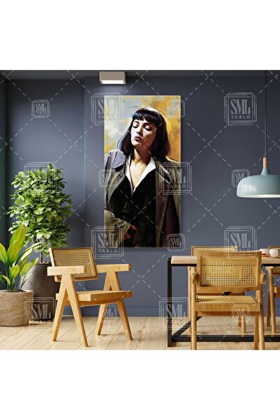 SML TABLO Pulp Fiction Ucuz Roman Mia Wallace Boyuna Dikey Kanvas Tablo