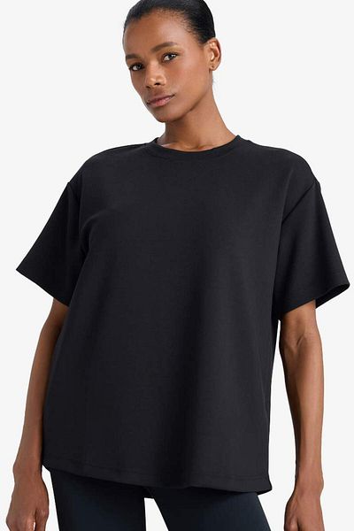 DeFacto Fit Oversize Wide Fit Crew Neck Athlete Modal Short Sleeve Black T-Shirt D7127Ax25Sp