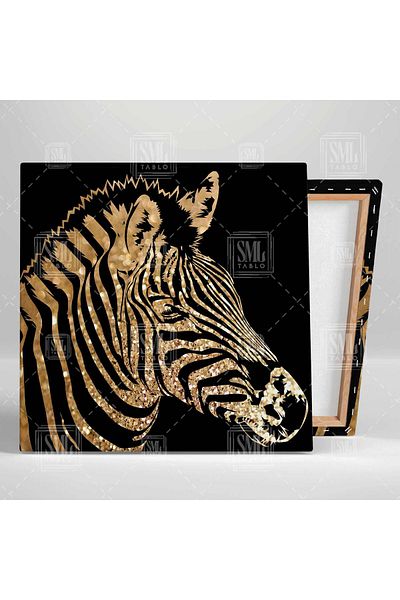 SML TABLO Ilustrație de zebră cu detalii aurii Siluetă de animale în dungi Pictură pătrată pe pânză