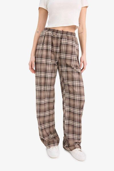 DeFacto New Season Coool Straight Fit Checked Fabric Trousers Checked Normal Waist