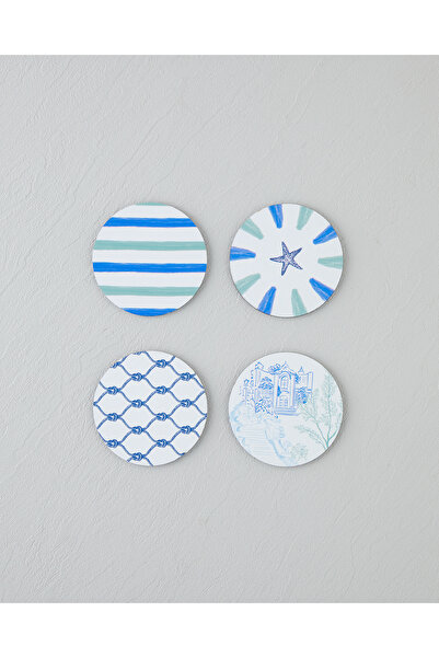 English Home طقم قواعد أكواب خشبية للمأكولات البحرية 4 قطع 10 سم ملون