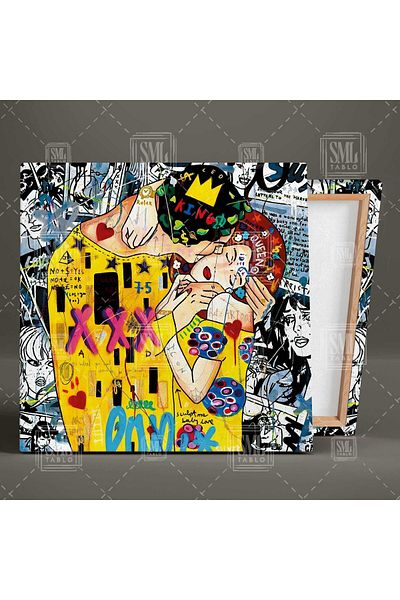 SML TABLO Gustav Klimt Grafitti Kiss Pictură Street Art Pătrat Canvas