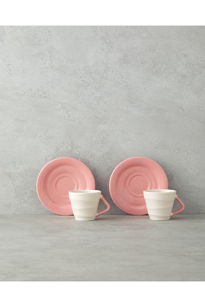 English Home Valora Ceramic 4 Piece Coffee Cup Set for 2 People 90 ml Pink