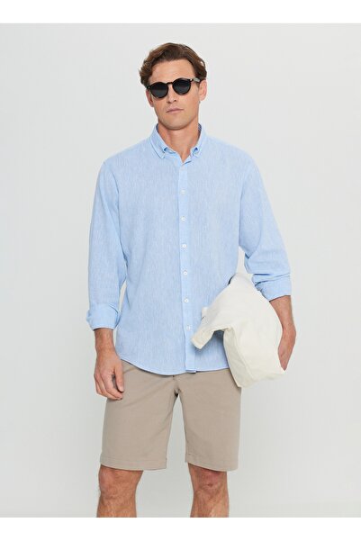 ALTINYILDIZ CLASSICS Altınyıldız Classics Comfort Fit Düğmeli Yaka Mavi Erkek Gömlek ACE020252163_MAV