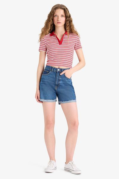 DeFacto Fitted Polo Neck Striped Twill Camisole Short Sleeve T-Shirt E7907Ax25Sm