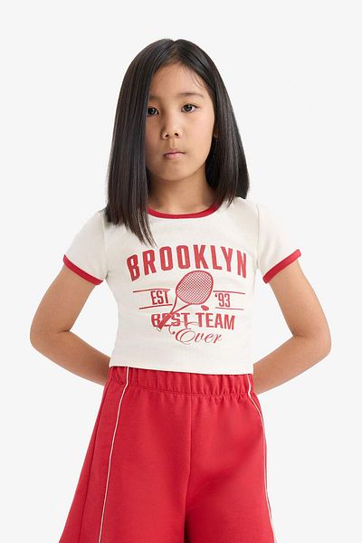DeFacto Girl's 2-Piece Set Corduroy Camisole Printed Short Sleeve T-Shirt Elastic Waist Shorts E4756A825Hs