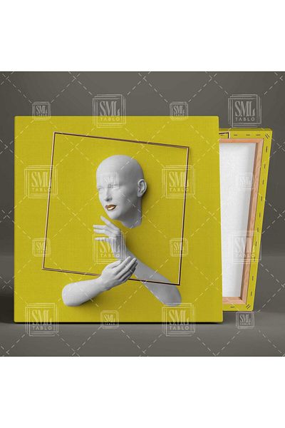 SML TABLO Cadru pătrat auriu Fundal galben Decorativ Combinație triplă Set de 3 Picturi pe pânză