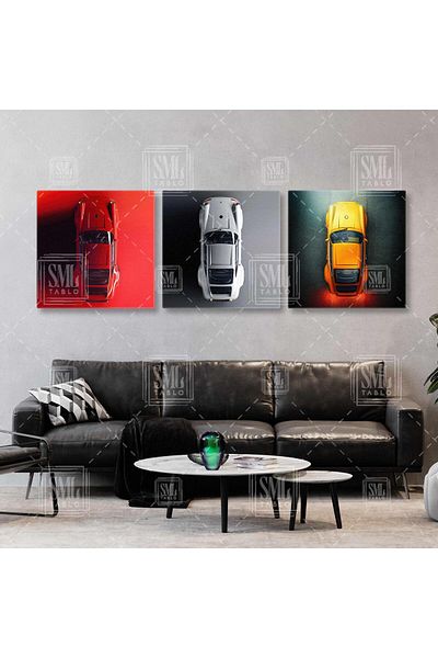 SML TABLO Legendary Classic Cars Triple Square Combinație Set de 3 Picturi pe pânză
