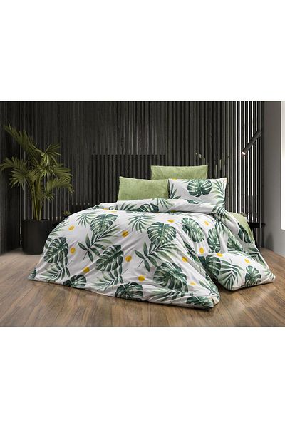 sehra Set de lenjerie de pat de o persoană din bumbac natural moale și durabil de lux + cearșaf de pat cu elastic + husă de pernă