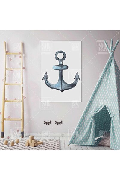 SML TABLO Gemi Çapası Çizgi Film Karakteri Çocuk Odası Dekor Dikey Kanvas Tablo