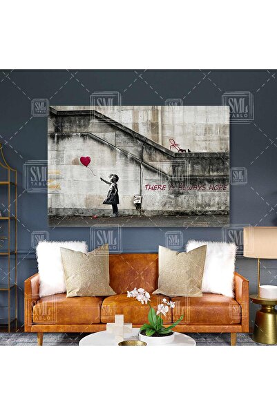 SML TABLO Umut Her Zaman Var Kırmızı Balonlu Kız Banksy Duvar Sanatı Grafitti...