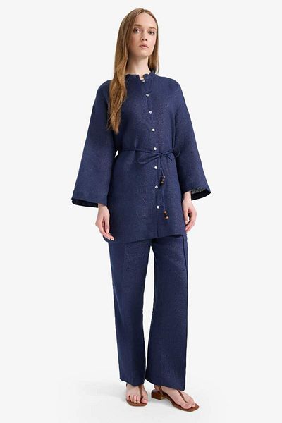 DeFacto New Season 100% Linen Straight Fit Flexible Waisted Trousers with Pockets