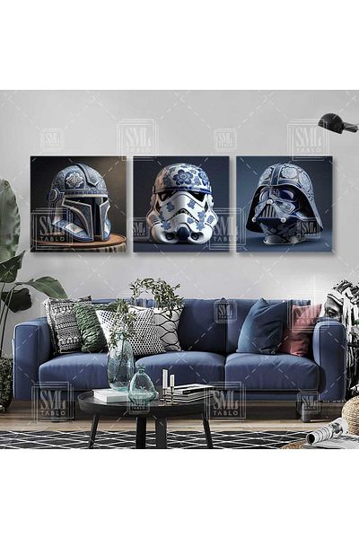 SML TABLO Film legendar Darth Wader Lord Mask Tile Ceramică Combinație triplă Set de 3 Pictură pe pânză