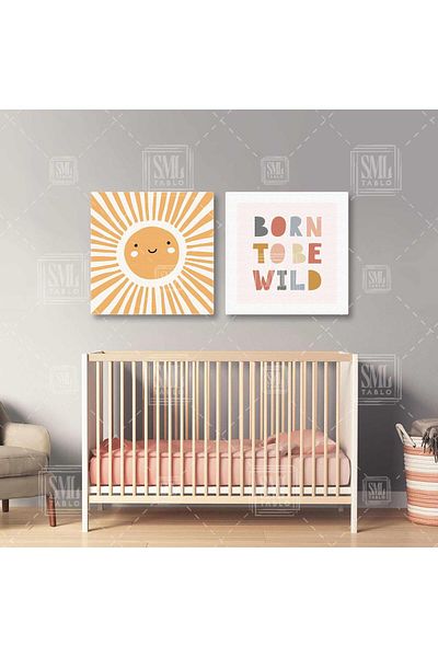 SML TABLO Cameră pentru copii Cute Sun care strălucește lumini Combinație dublă 2 piese Pictură pe pânză