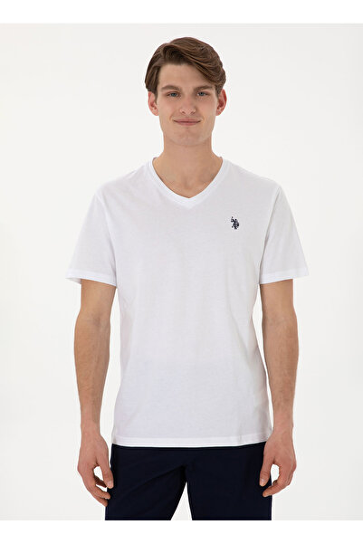 U.S. Polo Assn. Πόλο Ασν. Ανδρικό μπλουζάκι με λαιμόκοψη V λευκό GTS02