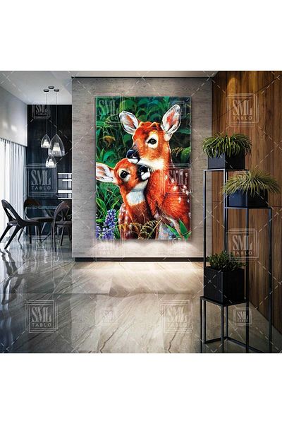 SML TABLO Ceiști drăguți îmbrățișați în pădure Animal Vertical Canvas Painting
