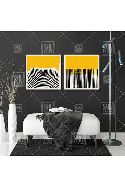 SML TABLO Minimal Stripes Mid Century Decor Combinație dublă 2 Pictură pe pânză