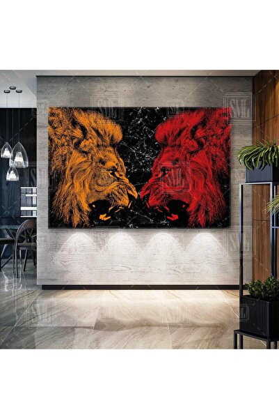 SML TABLO Sarı Kırmızı Aslan Silüeti Galatasaray Futbol Yatay Kanvas Tablo