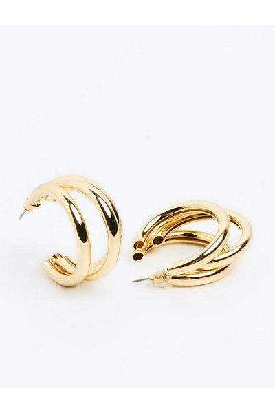 Jimmy Key Gold Color Multiple Hoop Figured Glossy Earrings