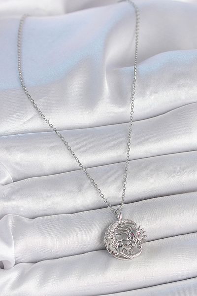 Clariss 316L Steel Silver Color Chain Moon Sun Model Zircon Stone Detail Women's Necklace