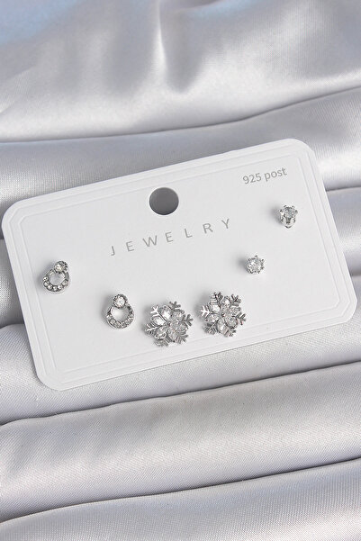 Genel Markalar Pirinç Gümüş Renk Zirkon Taşlı Kar Tanesi Model 925 Ayar Gümüş...