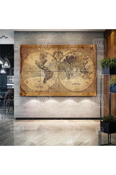 SML TABLO Eski Dünya Haritası World Map Yatay Kanvas Tablo