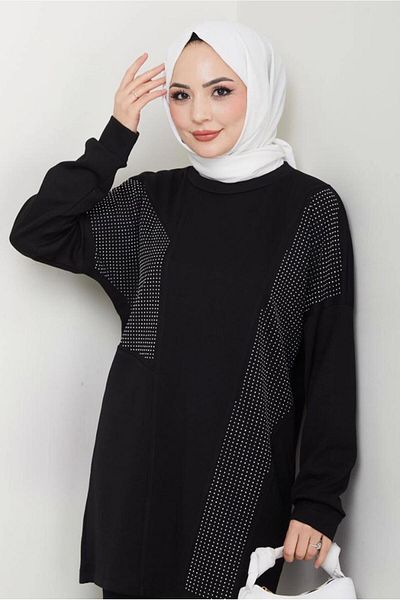 TRENDTESETTÜR Women's Black Pants Knitted Suit t 7075