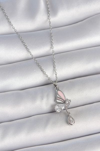 BESKAR 316L Steel Silver Color Chain Drop Zircon Stone Butterfly Model Dangle Detail Women's Necklace