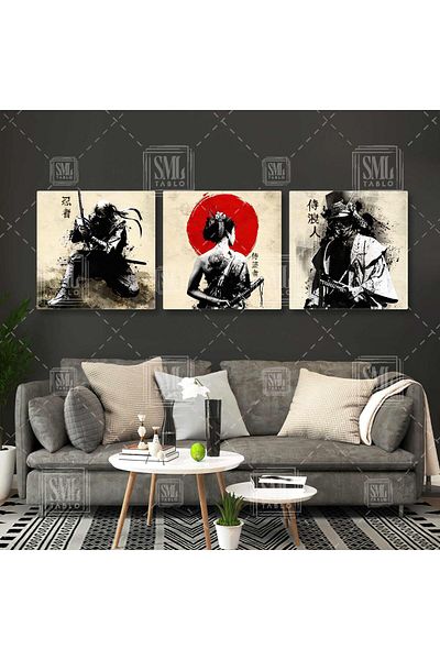 SML TABLO Ninja Defense Art Paint Splashes Combinație triplă Set de 3 picturi pe pânză
