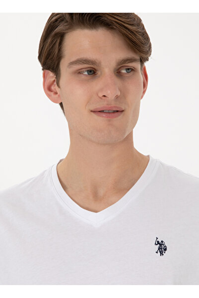 U.S. Polo Assn. Πόλο Ασν. Ανδρικό μπλουζάκι με λαιμόκοψη V λευκό GTS02
